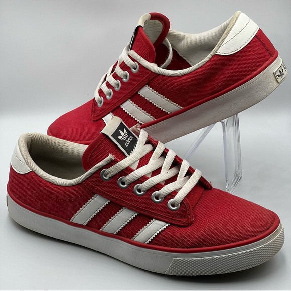 Adidas Kiel Red White Canvas Sneakers Men’s Shoe Sz. 8  D69237 - Picture 1 of 8
